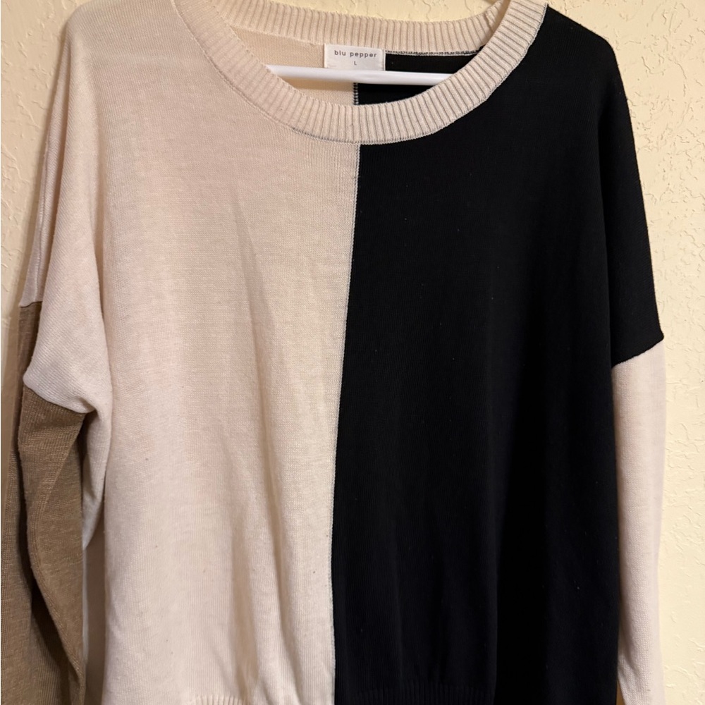 Blu Pepper Women's Color Block Sweater - Black, Cream, Brown
